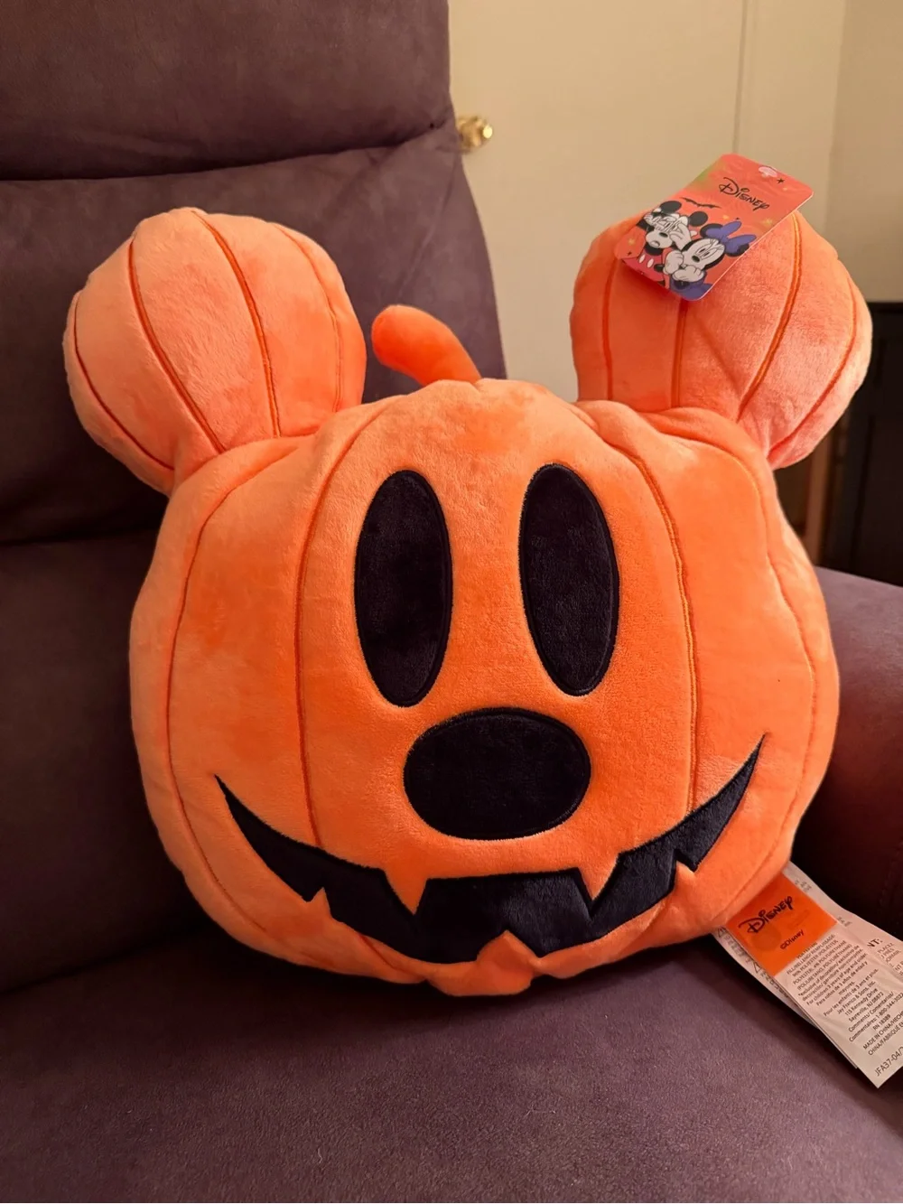 Disney Orange Mickey Pumpkin Plush Halloween Head Pillow